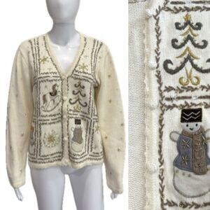 VTG Designers Studio Originals 3D Beaded Embellished Christmas Cardigan Sz Large